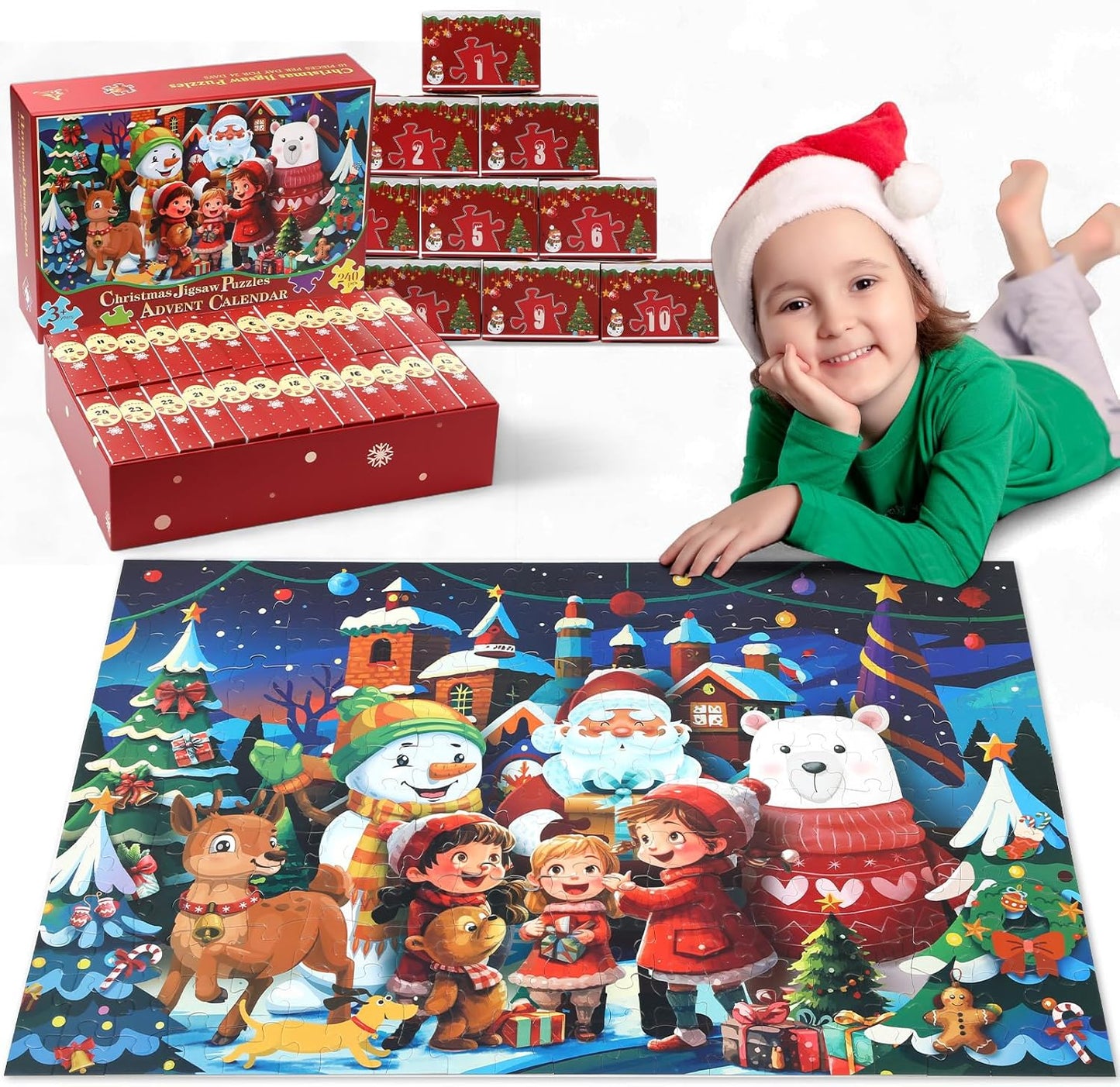 2025 Large Advent Calendar Jigsaw Puzzles - 240 Pieces Family Countdown Game