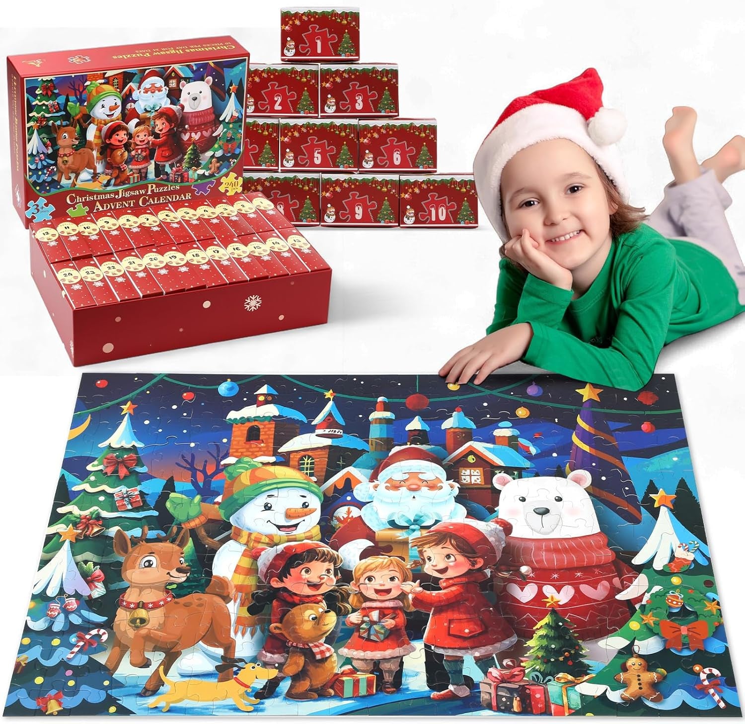 2025 Large Advent Calendar Jigsaw Puzzles - 240 Pieces Family Countdown Game