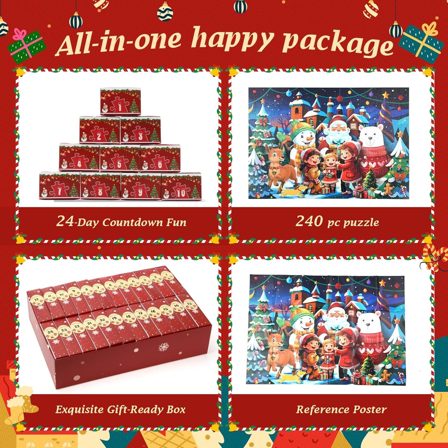 2025 Large Advent Calendar Jigsaw Puzzles - 240 Pieces Family Countdown Game